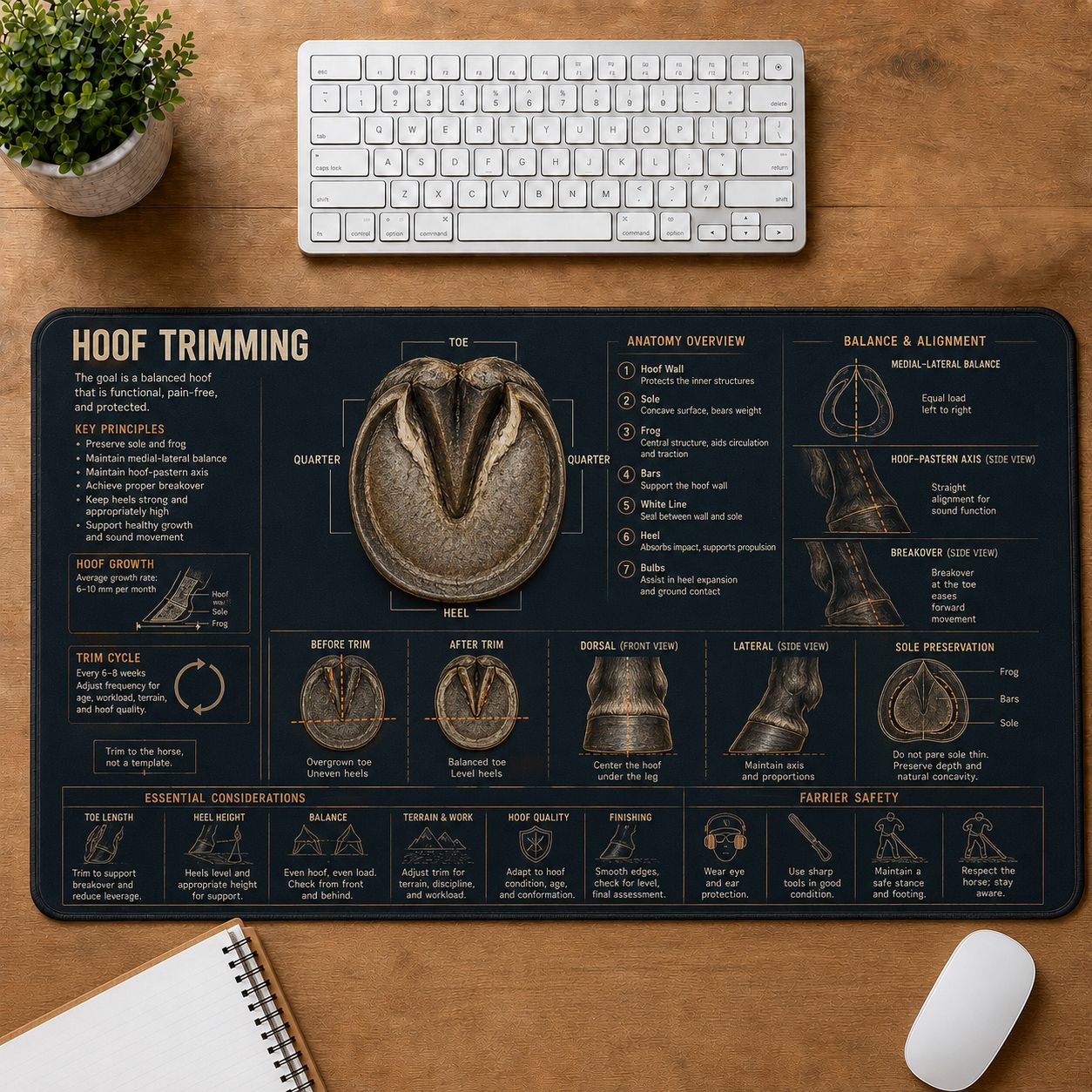 Horse Hoof Trimming Horse and Equestrian Visual Guide Desk Mat | 5To9Vibe