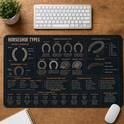 Horse Horseshoe Types Horse and Equestrian Visual Guide Desk Mat | 5To9Vibe