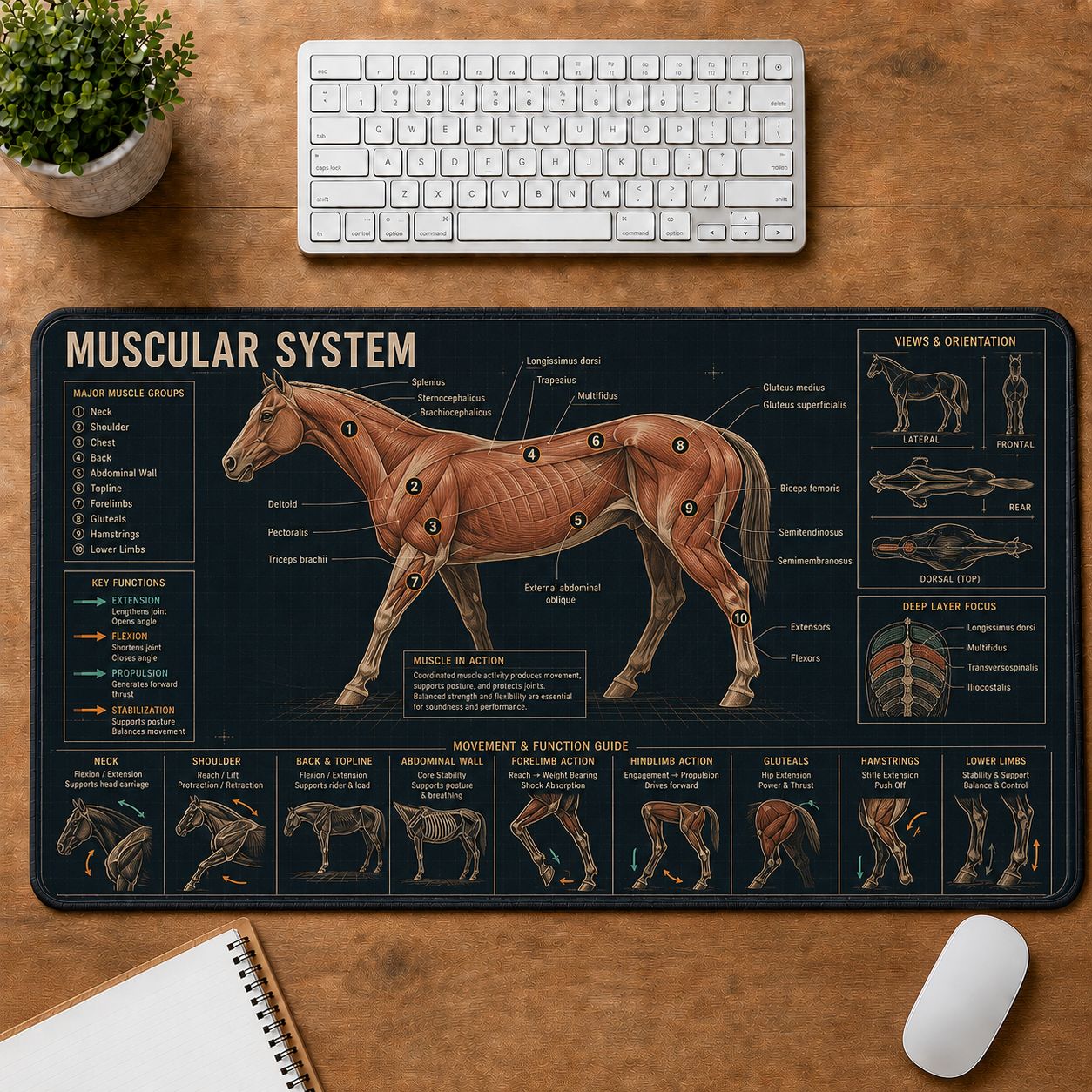 Horse Muscular System Horse and Equestrian Visual Guide Desk Mat | 5To9Vibe