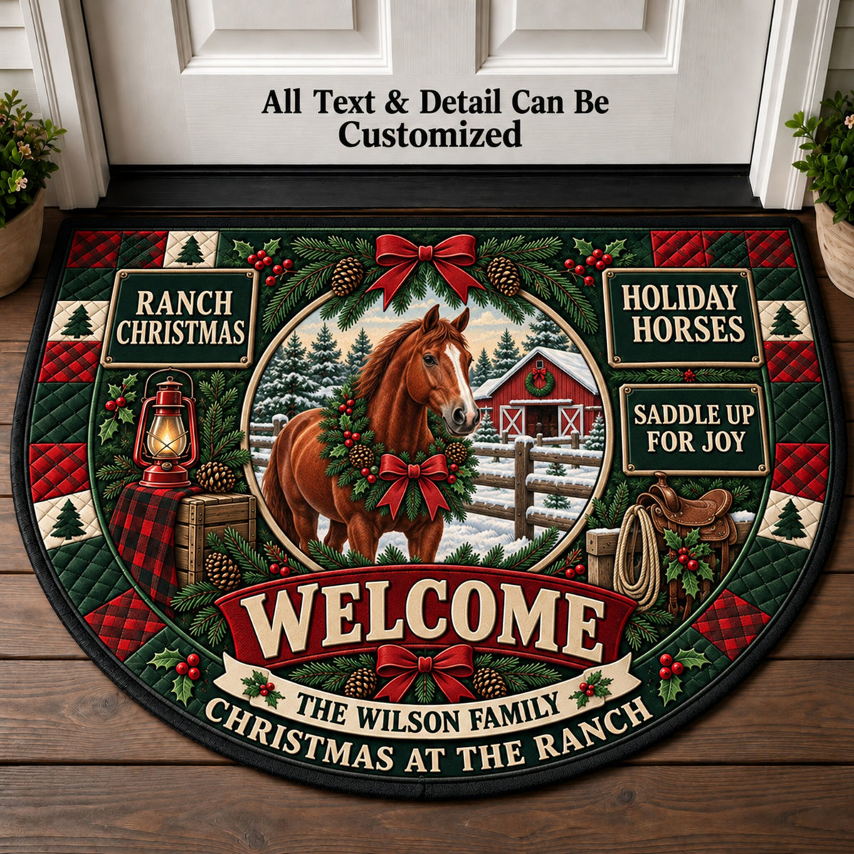 Horse Ranch Christmas Personalized Half Round Mat | 5To9Vibe