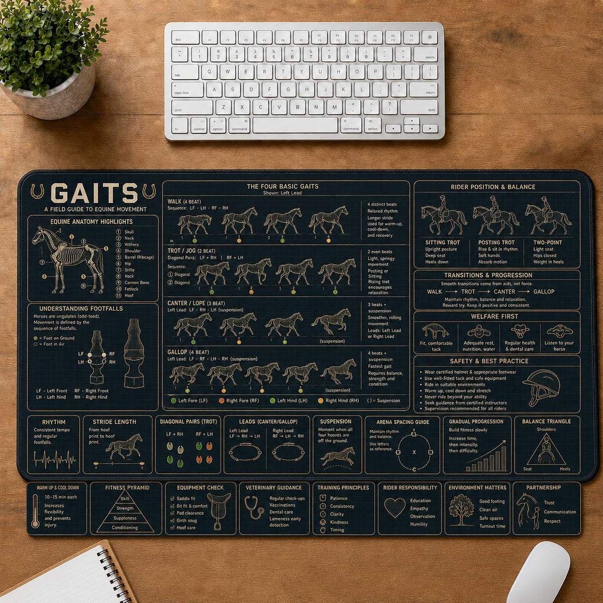 Horse Riding Gaits Pet Training and Riding Guide Desk Mat | 5To9Vibe