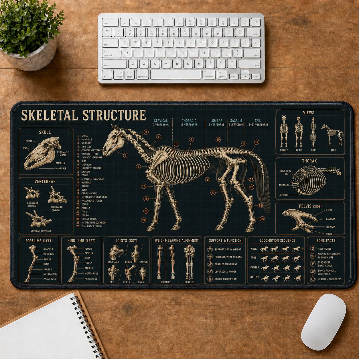 Horse Skeletal Structure Horse and Equestrian Visual Guide Desk Mat | 5To9Vibe