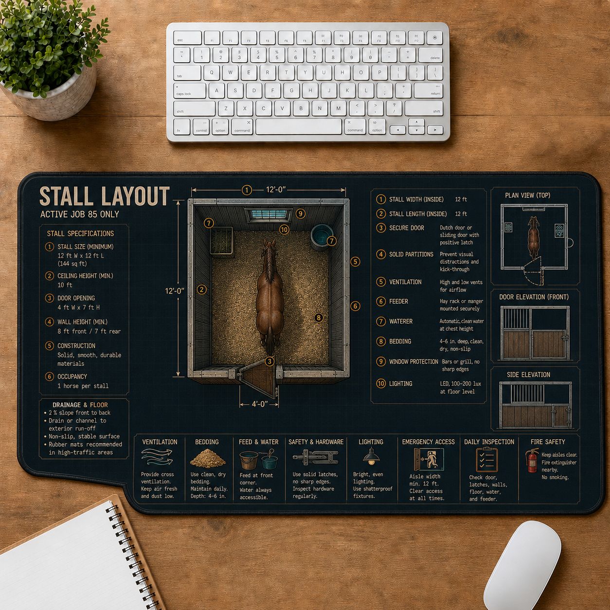 Horse Stall Layout Horse and Equestrian Visual Guide Desk Mat | 5To9Vibe