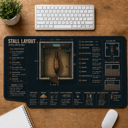 Horse Stall Layout Horse and Equestrian Visual Guide Desk Mat | 5To9Vibe