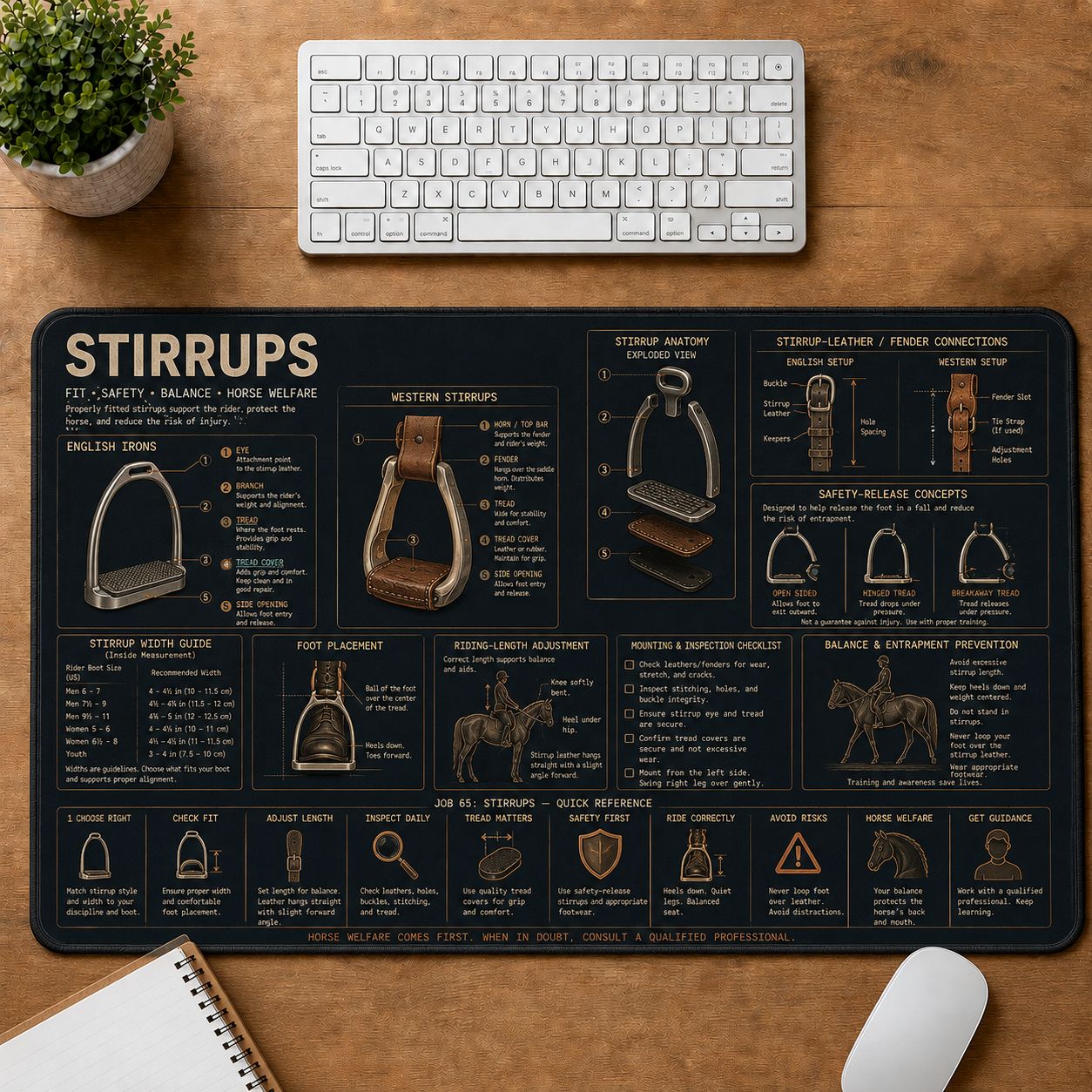 Horse Stirrups Horse and Equestrian Visual Guide Desk Mat | 5To9Vibe