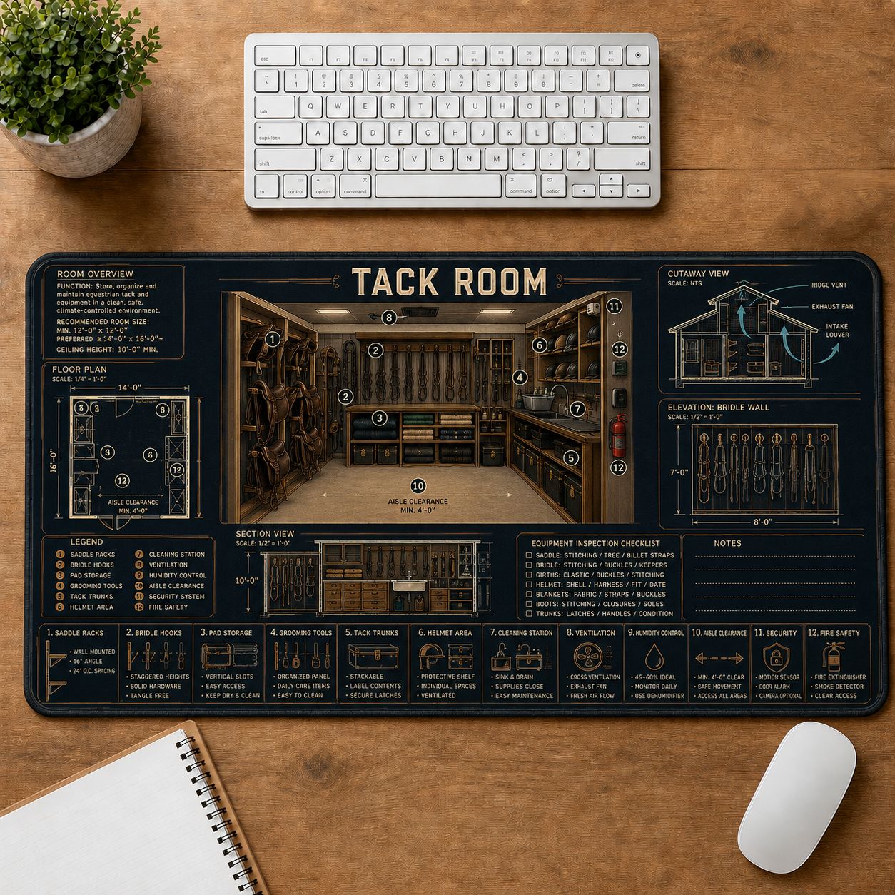 Horse Tack Room Horse and Equestrian Visual Guide Desk Mat | 5To9Vibe