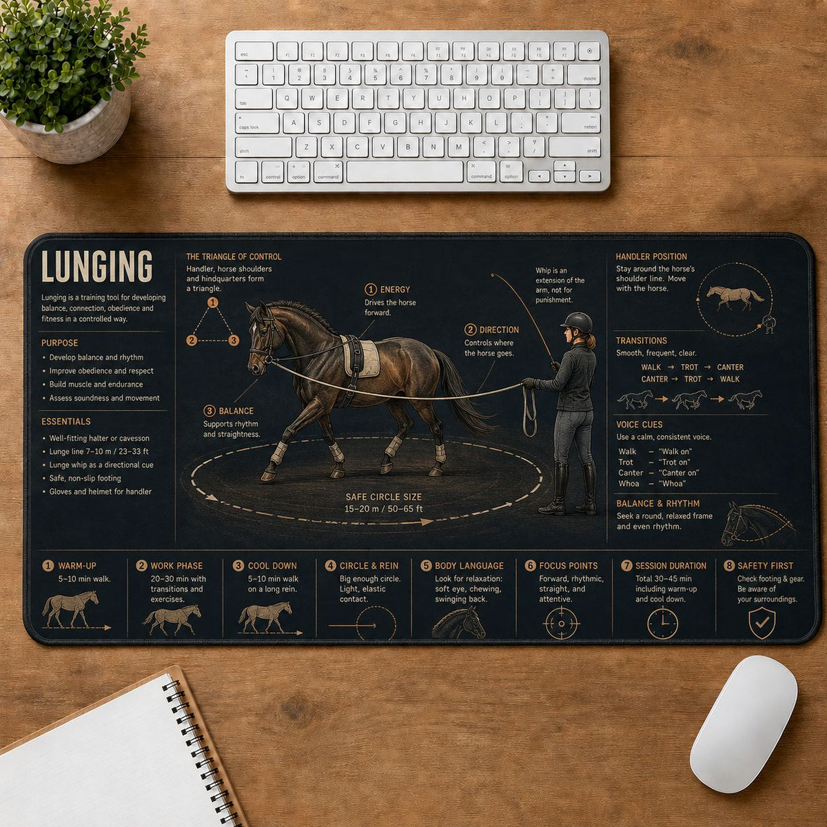 Horse Training Lunging Horse and Equestrian Visual Guide Desk Mat | 5To9Vibe