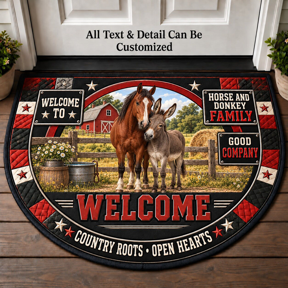 Horse and Donkey Family Personalized Half Round Mat | 5To9Vibe