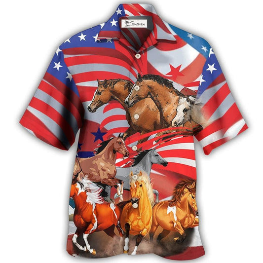 Hawaiian Shirt / Adults / S Horse Independence Day America - Hawaiian Shirt 
