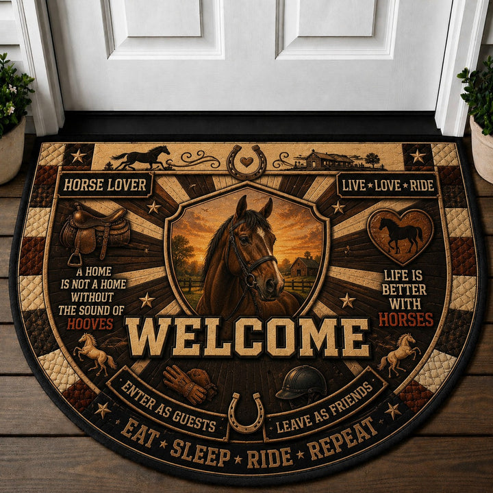 Horse Lover Western Horse Lover Quilted Print Premium Welcome Mat – Personalized Doormat