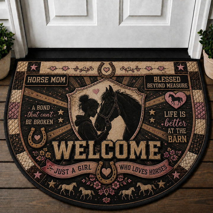 Horse Mom Western Horse Lover Quilted Print Premium Welcome Mat – Personalized Doormat