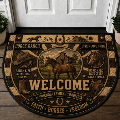 Western Horse Lover Quilted Print Premium Welcome Mat – Personalized Doormat