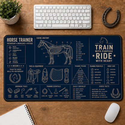 Farmer Blueprint Large Desk Mat - Tractor & Barn Architecture Plus Size Mouse Pad - 5to9vibe
