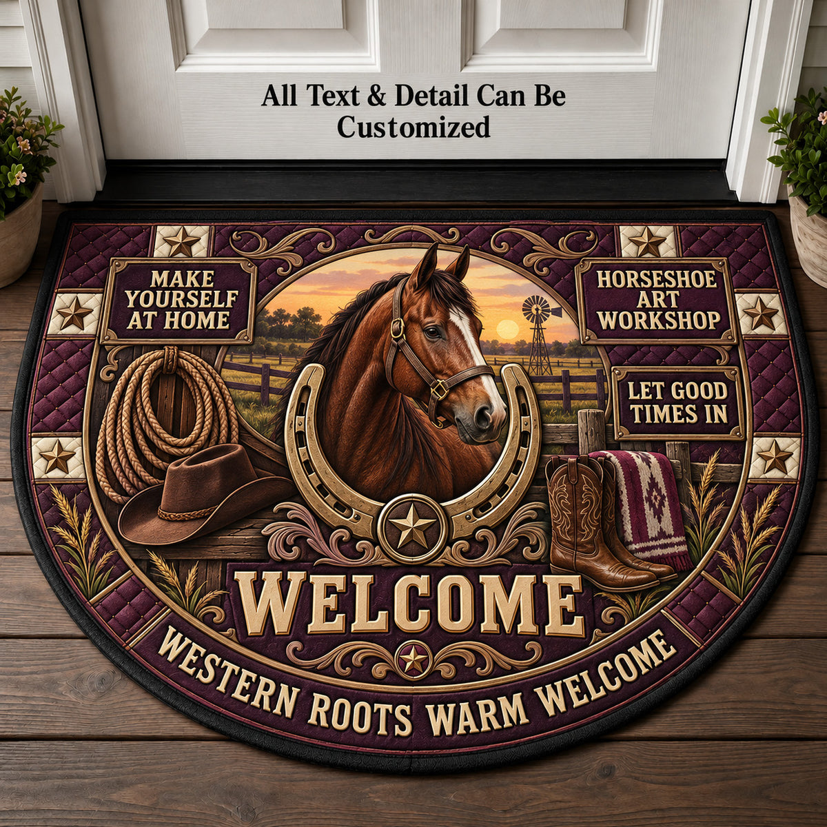 Horseshoe Art Workshop Personalized Half Round Mat | 5To9Vibe
