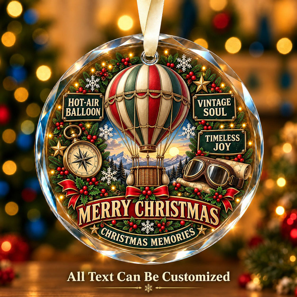 Hot-Air Balloon Personalized Glass Ornament | 5To9Vibe