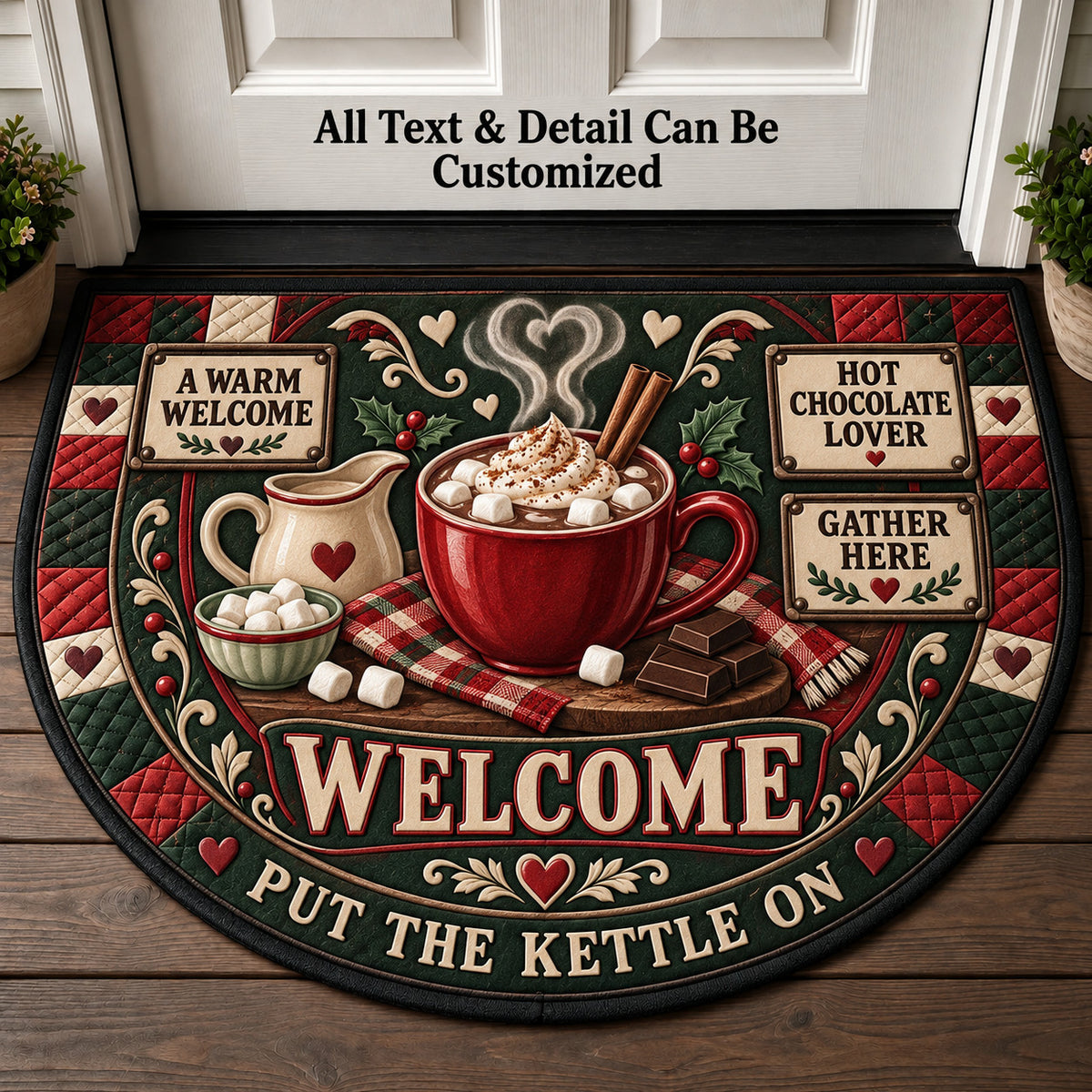 Hot Chocolate Lover Personalized Half Round Mat | 5To9Vibe