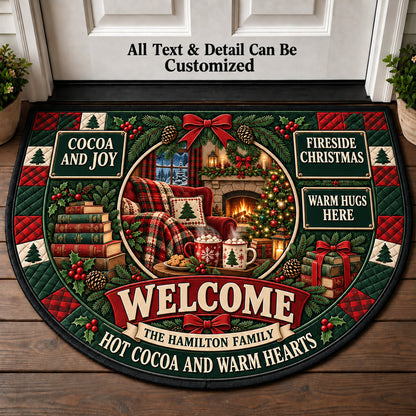 Hot Cocoa By The Fire Personalized Half Round Mat | 5To9Vibe