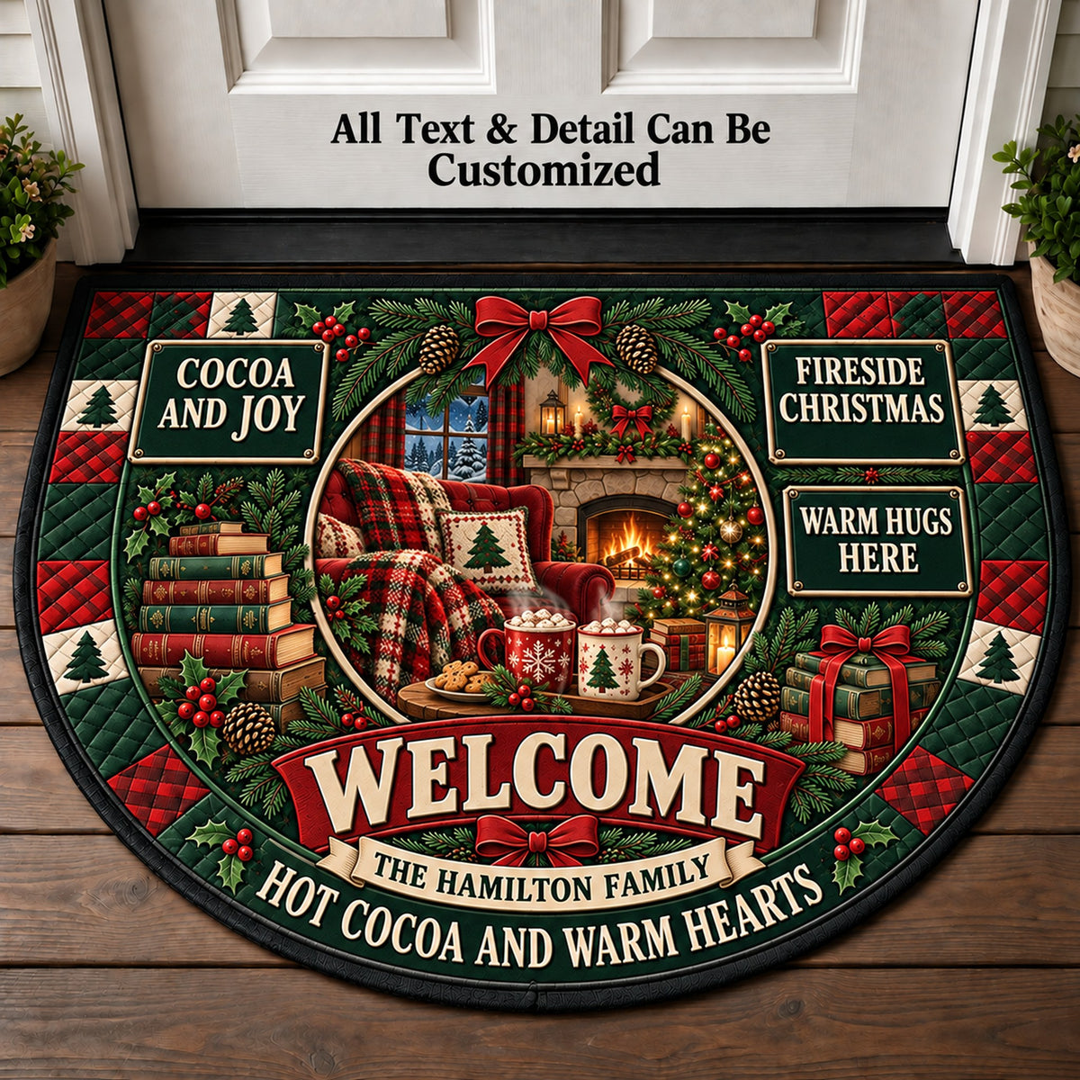 Hot Cocoa By The Fire Personalized Half Round Mat | 5To9Vibe