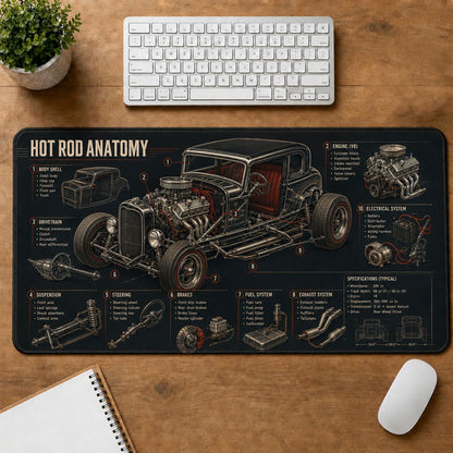 Hot Rod Anatomy Hot Rod Technical Guide Desk Mat | 5To9Vibe