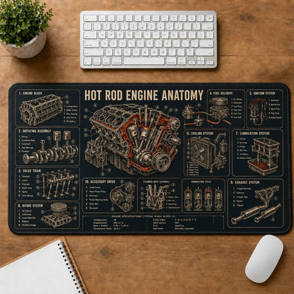 Hot Rod Engine Anatomy Hot Rod Technical Guide Desk Mat | 5To9Vibe