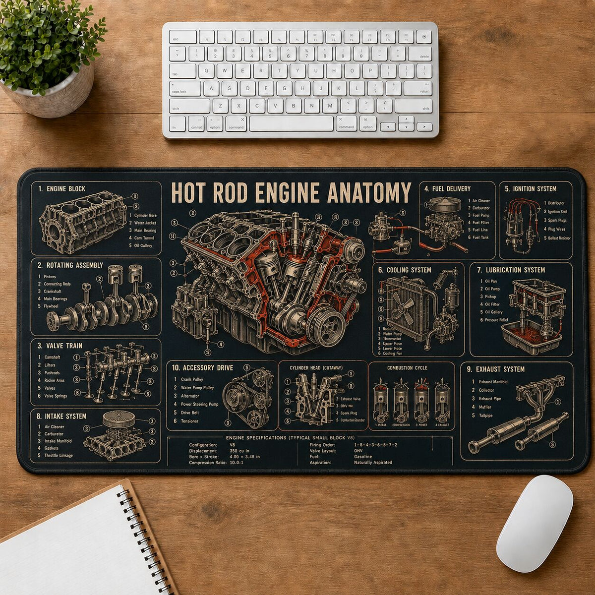 Hot Rod Engine Anatomy Hot Rod Technical Guide Desk Mat | 5To9Vibe