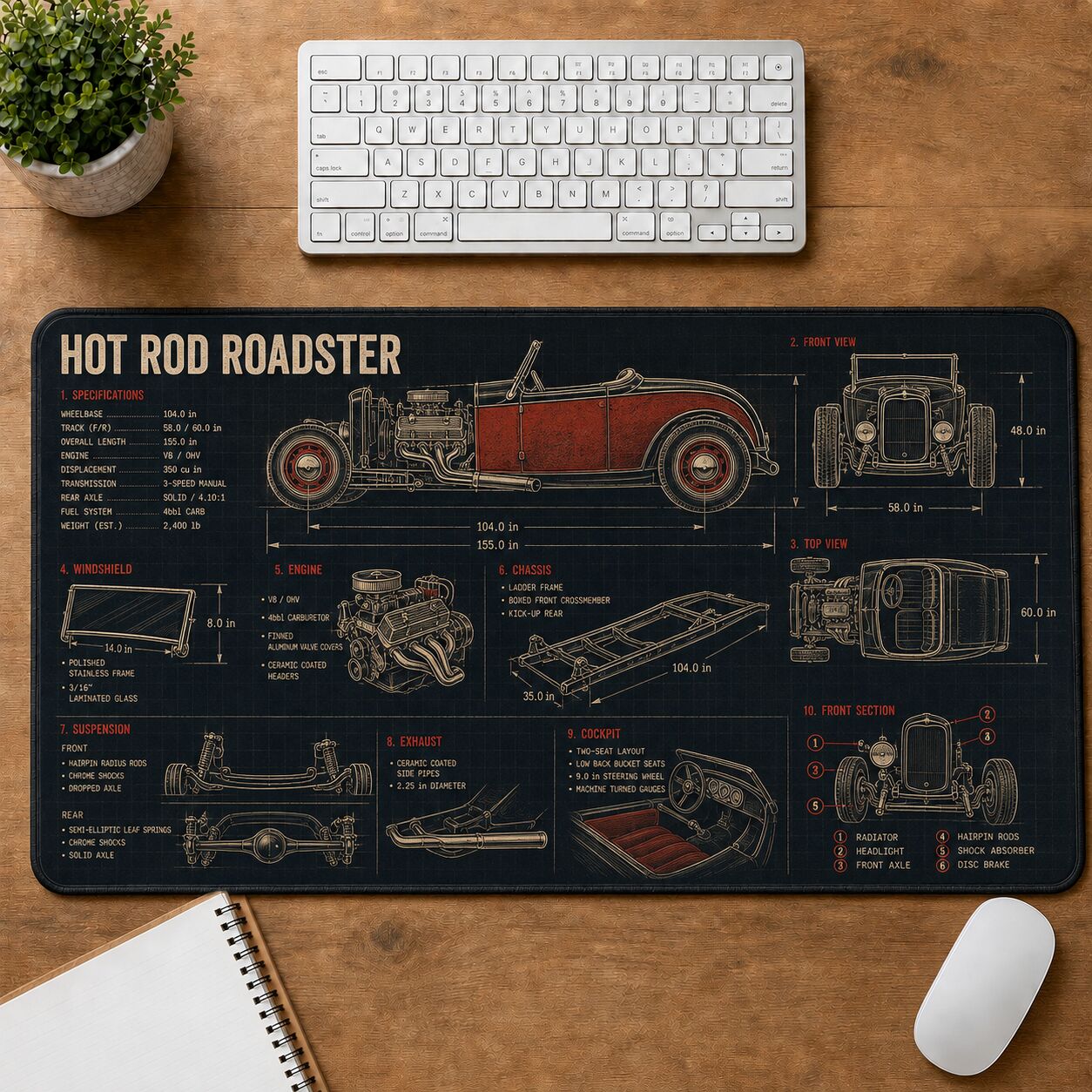 Hot Rod Roadster Hot Rod Technical Guide Desk Mat | 5To9Vibe