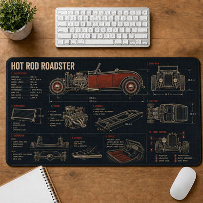 Hot Rod Roadster Hot Rod Technical Guide Desk Mat | 5To9Vibe