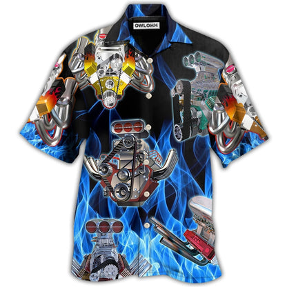 Hawaiian Shirt / Adults / S Hot Rod Blue Flame In Black Background - Hawaiian Shirt 