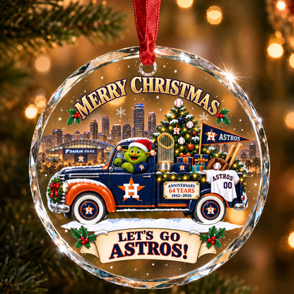 All Baseball Teams Christmas Truck Round Glass Ornament  With Red Gift Box | 5to9vibe