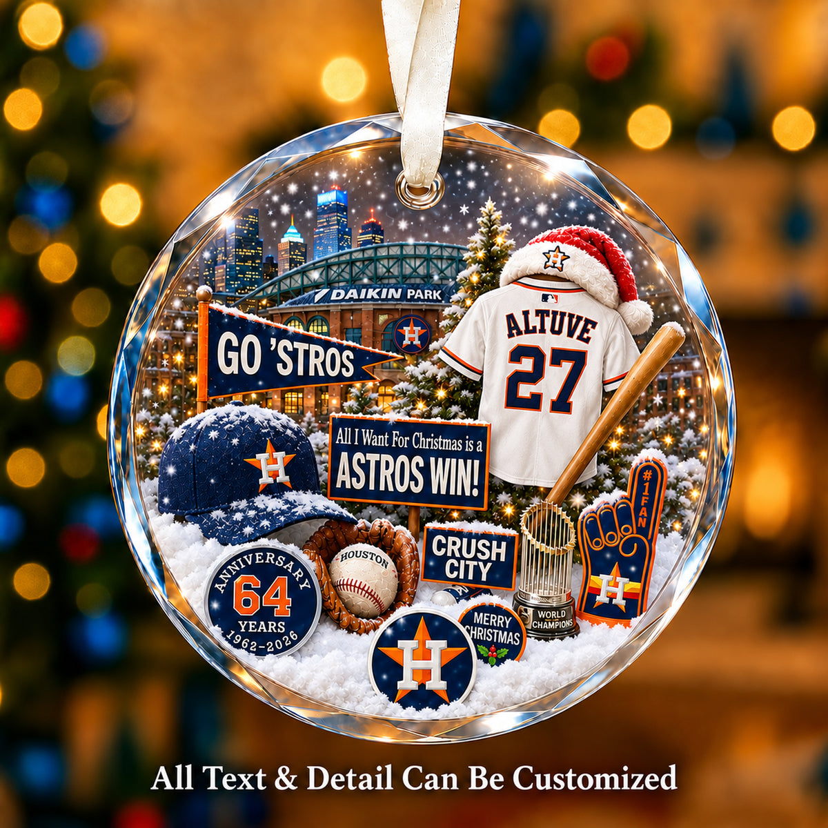 Houston Astros Jersey Snow Globe Glass Ornament