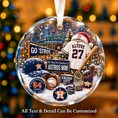 Houston Astros Jersey Snow Globe Glass Ornament