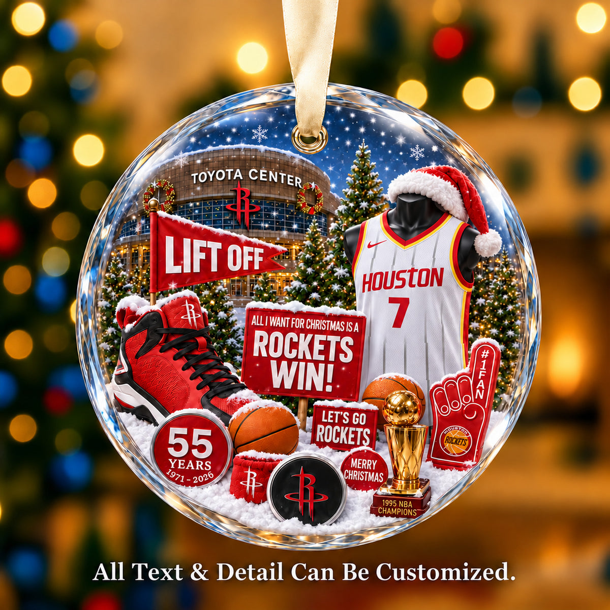 Houston Rockets Snow Globe Glass Ornament