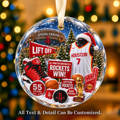 Houston Rockets Jersey Snow Globe Glass Ornament