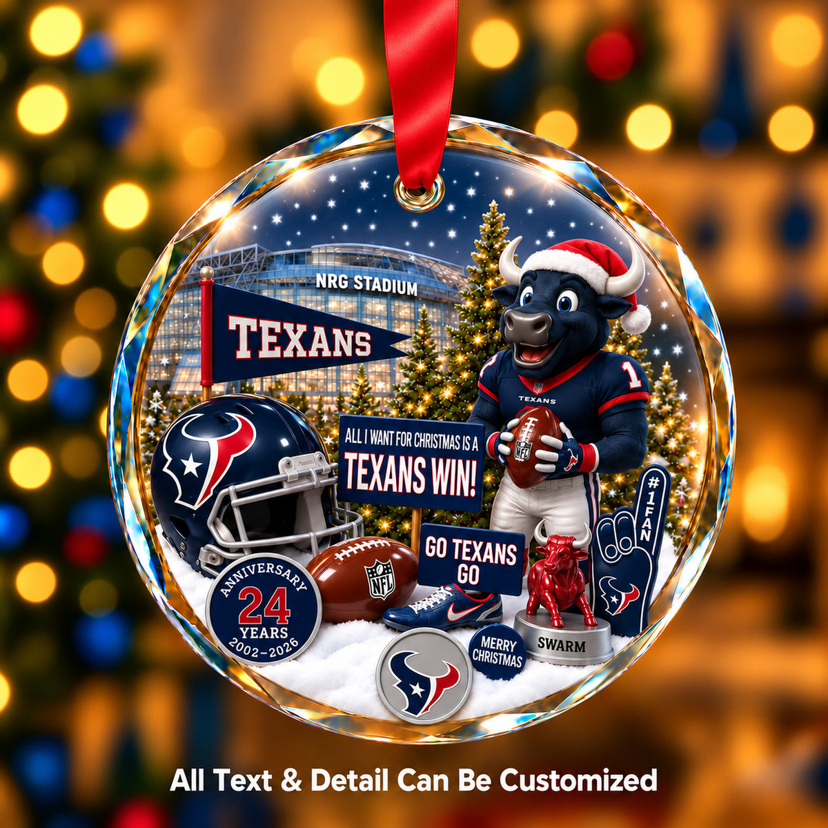 Houston Texans Snow Globe Glass Ornament