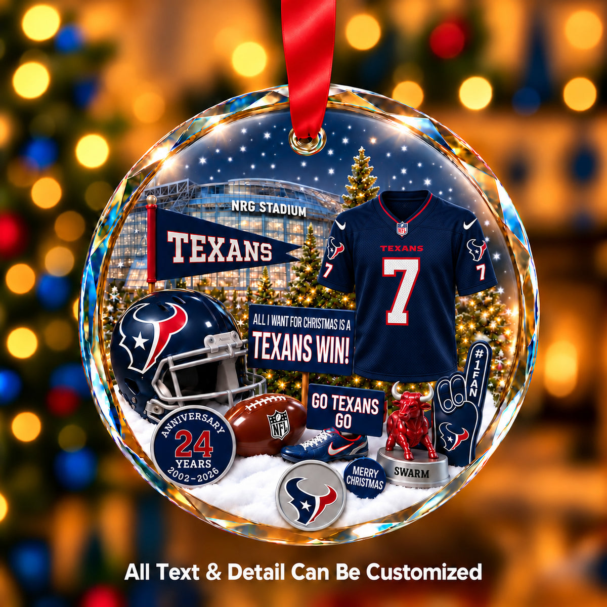 Houston Texans Jersey Snow Globe Glass Ornament