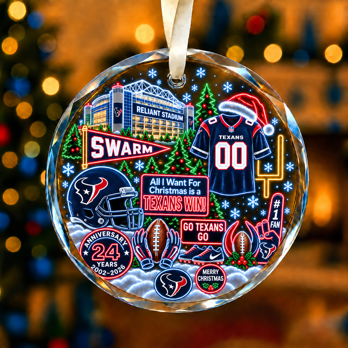 All Football Teams Christmas Neon Stadium Snow Glass Ornament With Gift Box - 5to9vibe