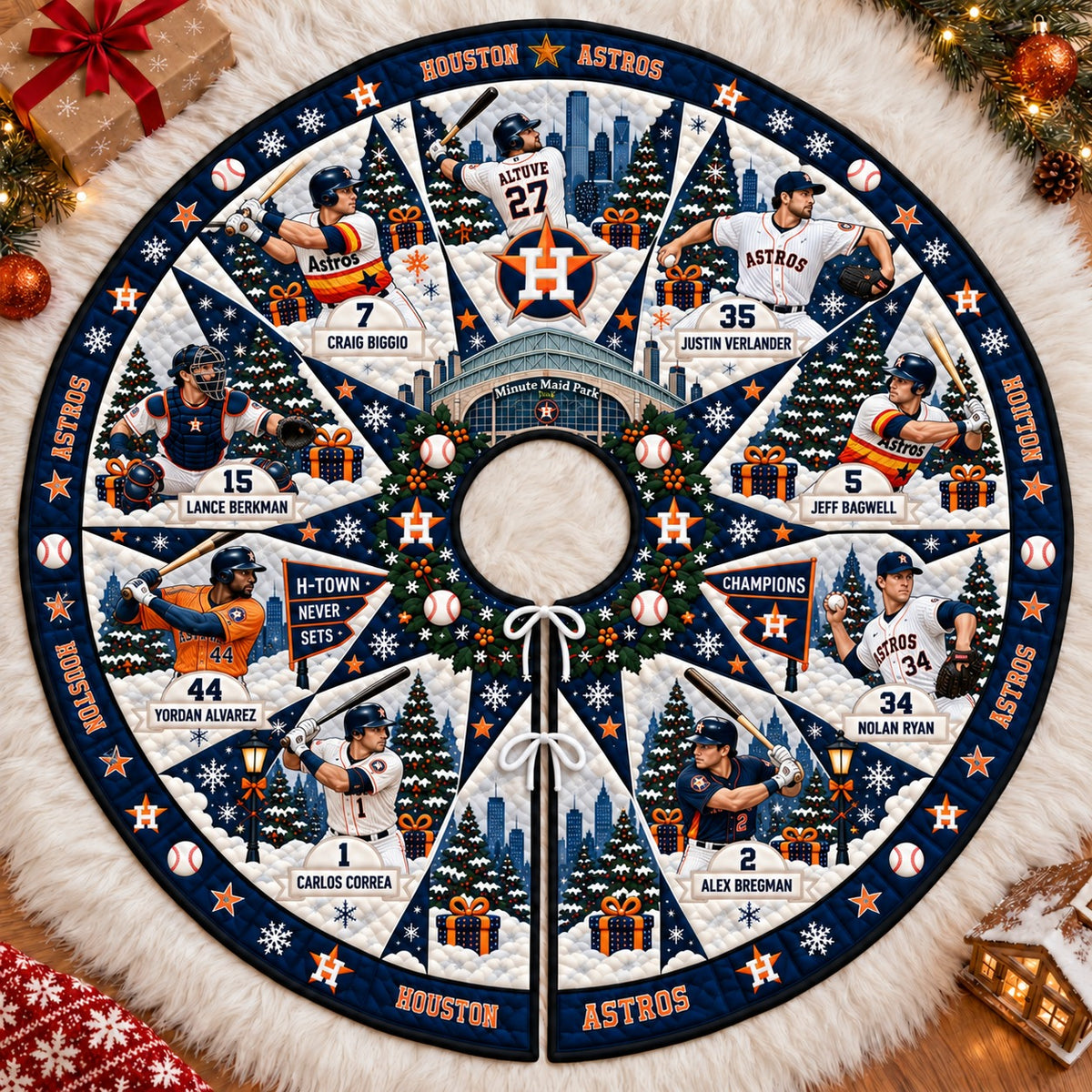 All Baseball Teams Vintage Players & Stadium Holiday Quilt Christmas Skirt Tree for Baseball Fans - 5To9Vibe
