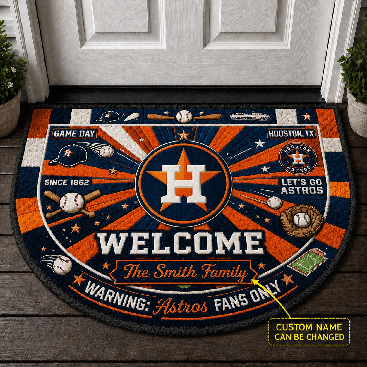 Official-Inspired Baseball Fan Custom Quilted Print Premium Welcome Mat Washable Black Border – Personalized Baseball Doormat
