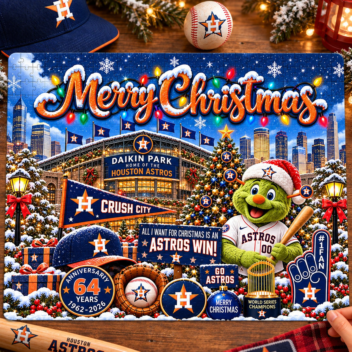 All Baseball Teams Baseball Stadium Personalized  Christmas Jigsaw Puzzle – Choose Your Team, 500 Pieces