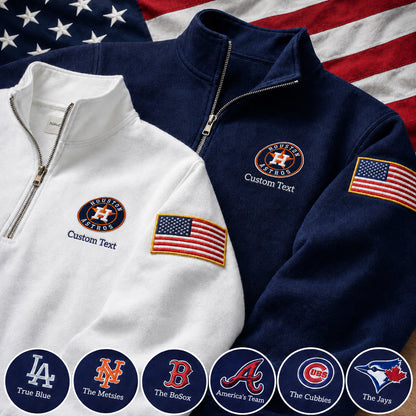 America Baseball Embroidered Logo Premium Quarter Zip Sweatshirt, Inspired Quarter Zip Sweater, Unisex Baseball Sweatshirt