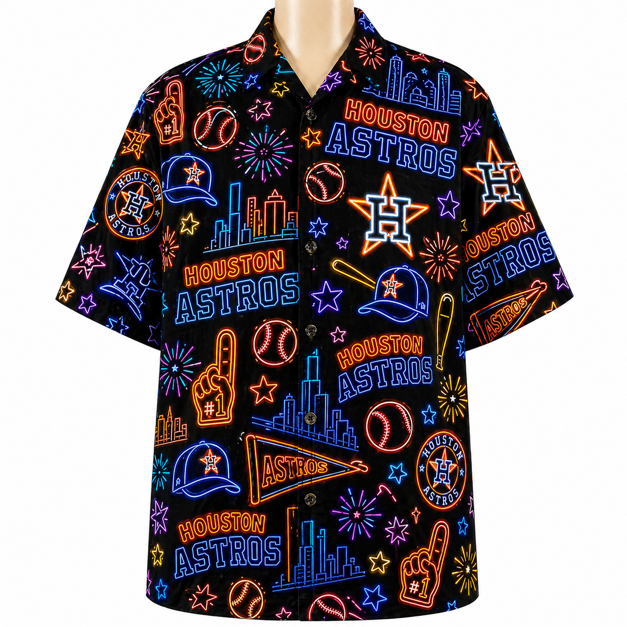 All Baseball Teams Neon Pattern Vibe Summer Party Button-Up Unisex Hawaiian Shirt For Men and Women