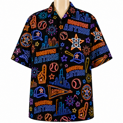All Baseball Teams Neon Pattern Vibe Summer Party Button-Up Unisex Hawaiian Shirt For Men and Women