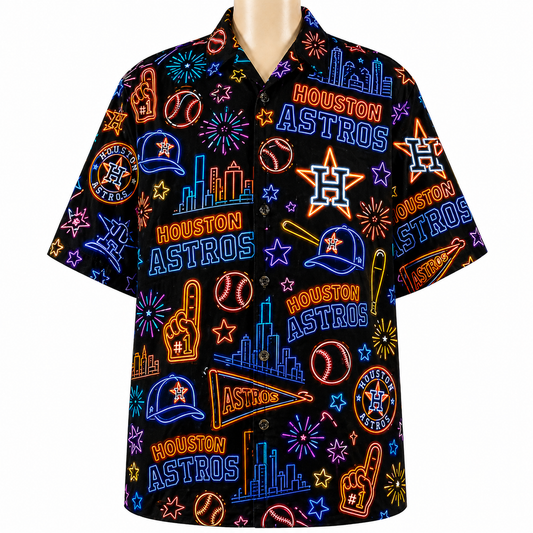 HA Baseball Teams Neon Pattern Vibe Summer Party Button-Up Unisex Hawaiian Shirt For Men and Women