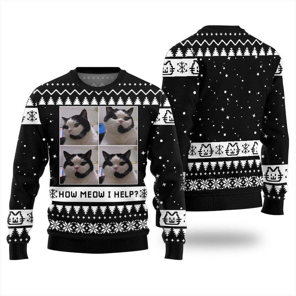 How Meow I Help Cat Ugly Christmas Sweater
