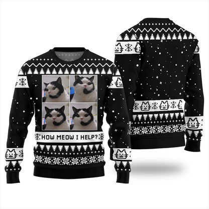 How Meow I Help Cat Ugly Christmas Sweater