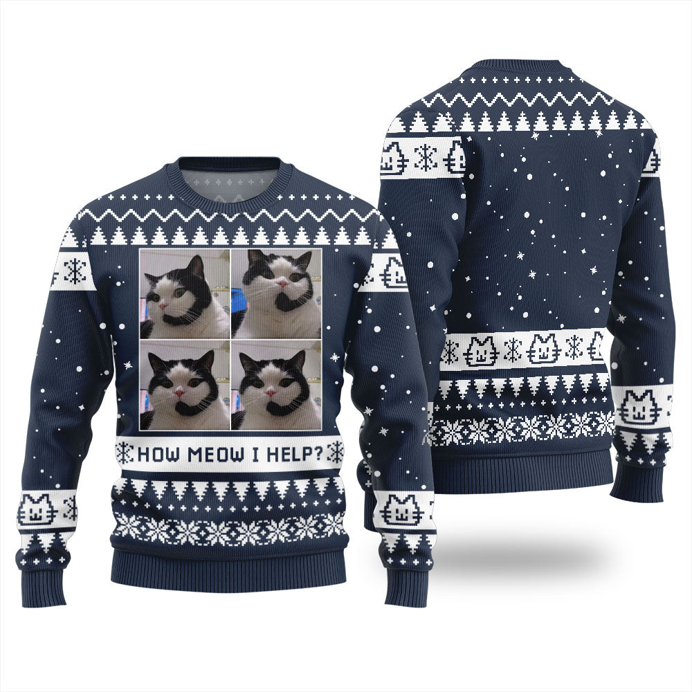 How Meow I Help Cat Ugly Christmas Sweater