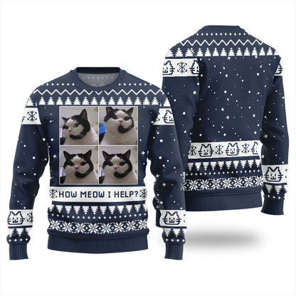 How Meow I Help Cat Ugly Christmas Sweater