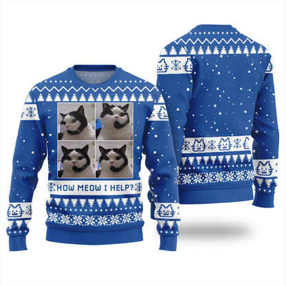How Meow I Help Cat Ugly Christmas Sweater