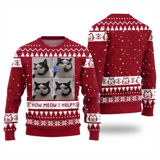 How Meow I Help Cat Ugly Christmas Sweater