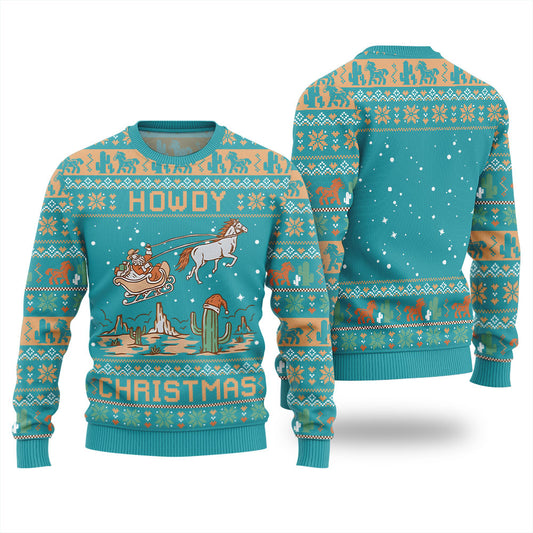 Howdy Christmas Santa Claus Funny Christmas Sweaters For Adults Blue